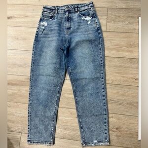 American Eagle Blue and navy stretch mom/boyfriend jeans.